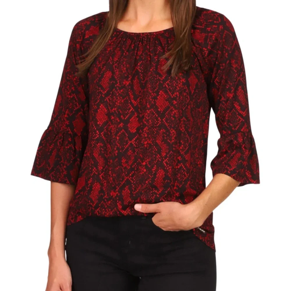 Michael Kors Red Snake Print Blouse Size XS